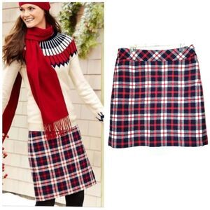 NWT Talbots Boho Red Navy Plaid Wool Mini Skirt Sz 14W
